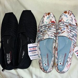 Bundle of Bobs from Skechers Women's Black and Floral memory foam Slip-On Shoes
